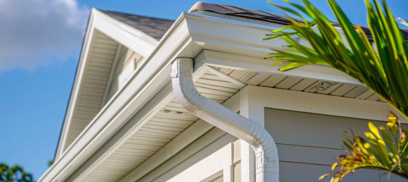 Gutter Cleaning in Riverview, FL seamless gutter and downspout system installed on Florida home roofline