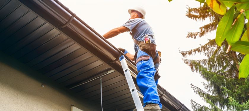Gutter Cleaning in Riverview, FL professional technician clearing debris from residential gutter system