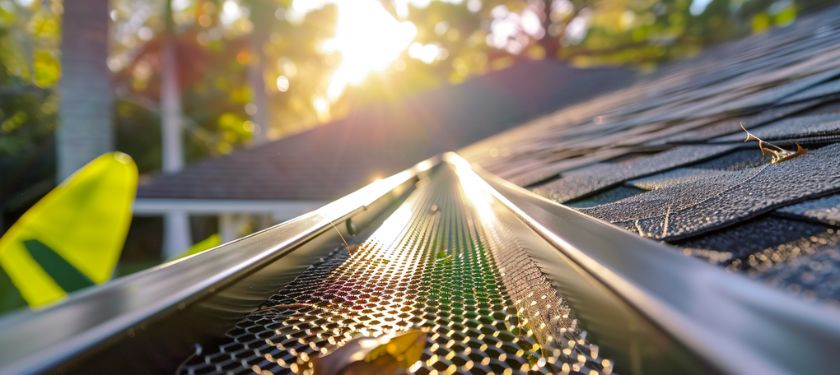 Gutter Guards Installation in Riverview mesh gutter guard system installed along residential roofline