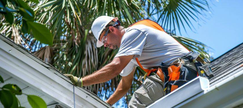 Gutter repair Brandon FL technician repairing a residential gutter system to restore proper water drainage and prevent roof damage.