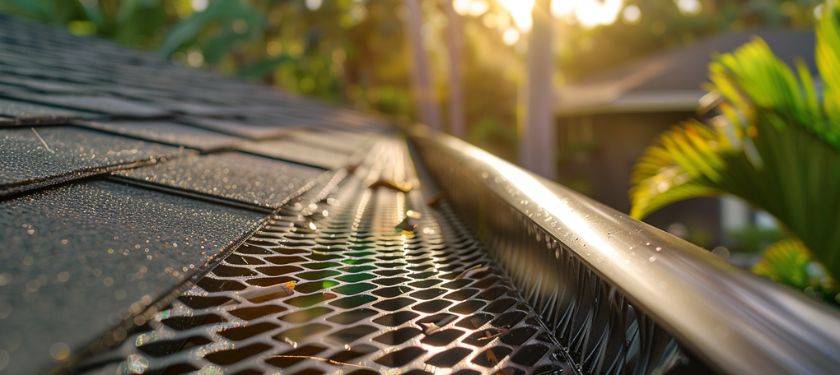 Gutter installation Brandon FL featuring seamless gutters with protective gutter guards on a residential roof.