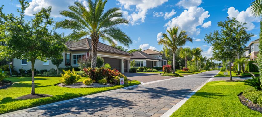 Gutter Repair in Riverview, FL services for homes in palm tree lined Florida neighborhood after storm season