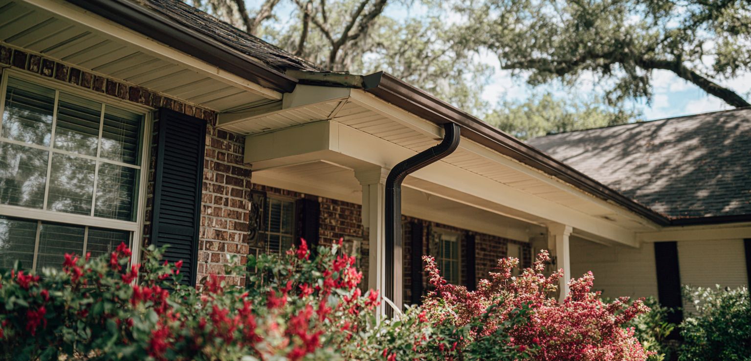 Tampa Bay gutter services installation on large southern style home with complete gutter system