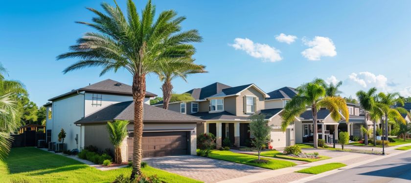 Gutter Installation in Riverview, FL protecting homes in modern Florida neighborhood with palm trees and landscaped yards