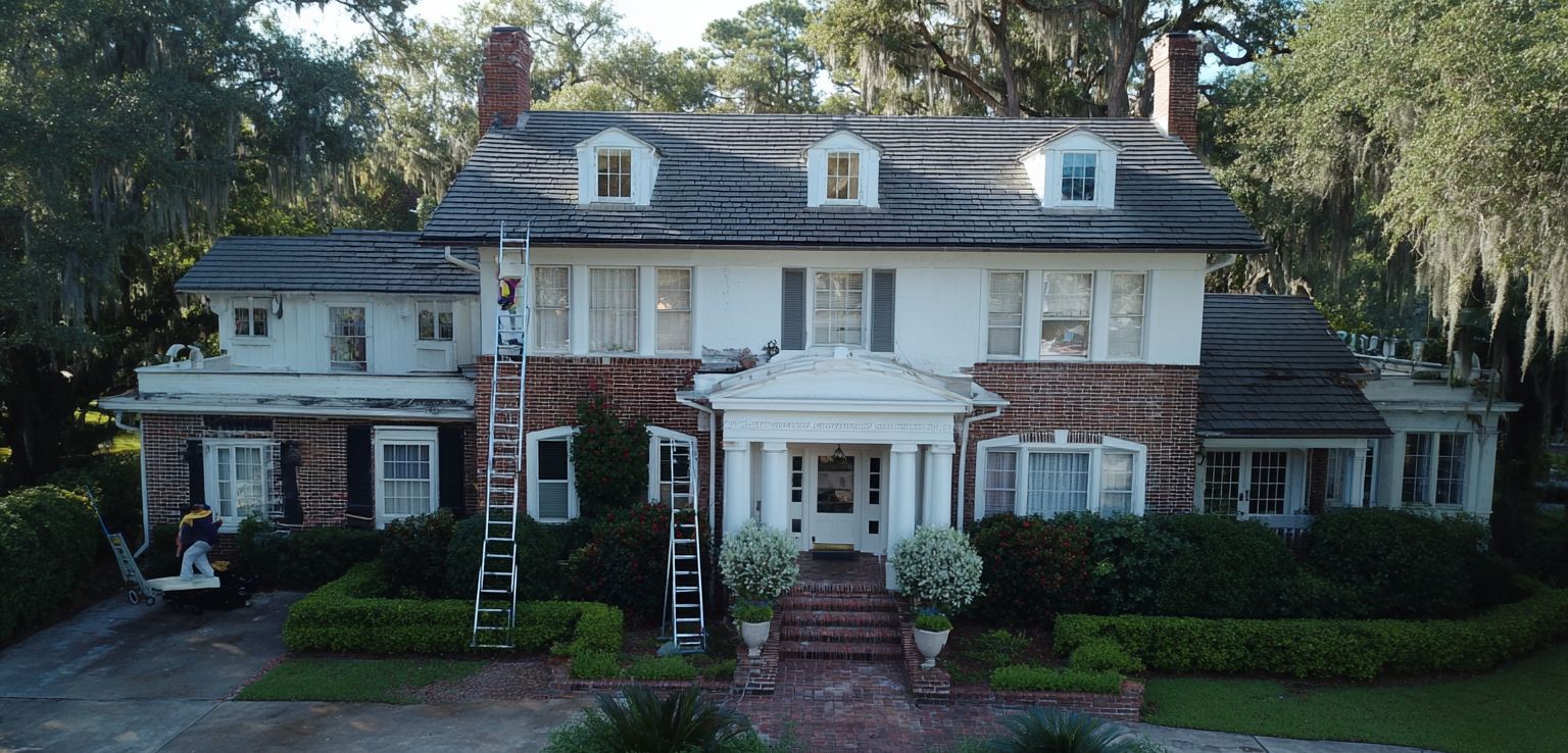 Tampa Bay gutter services seamless gutter and downspout installed on coastal blue Florida home