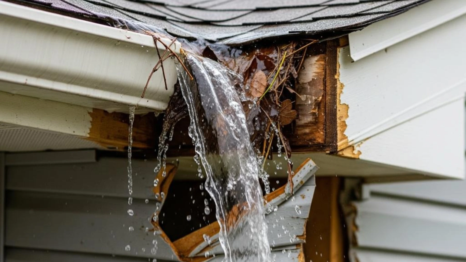 gutter cleaning Florida clogged gutters overflowing during heavy rain storm