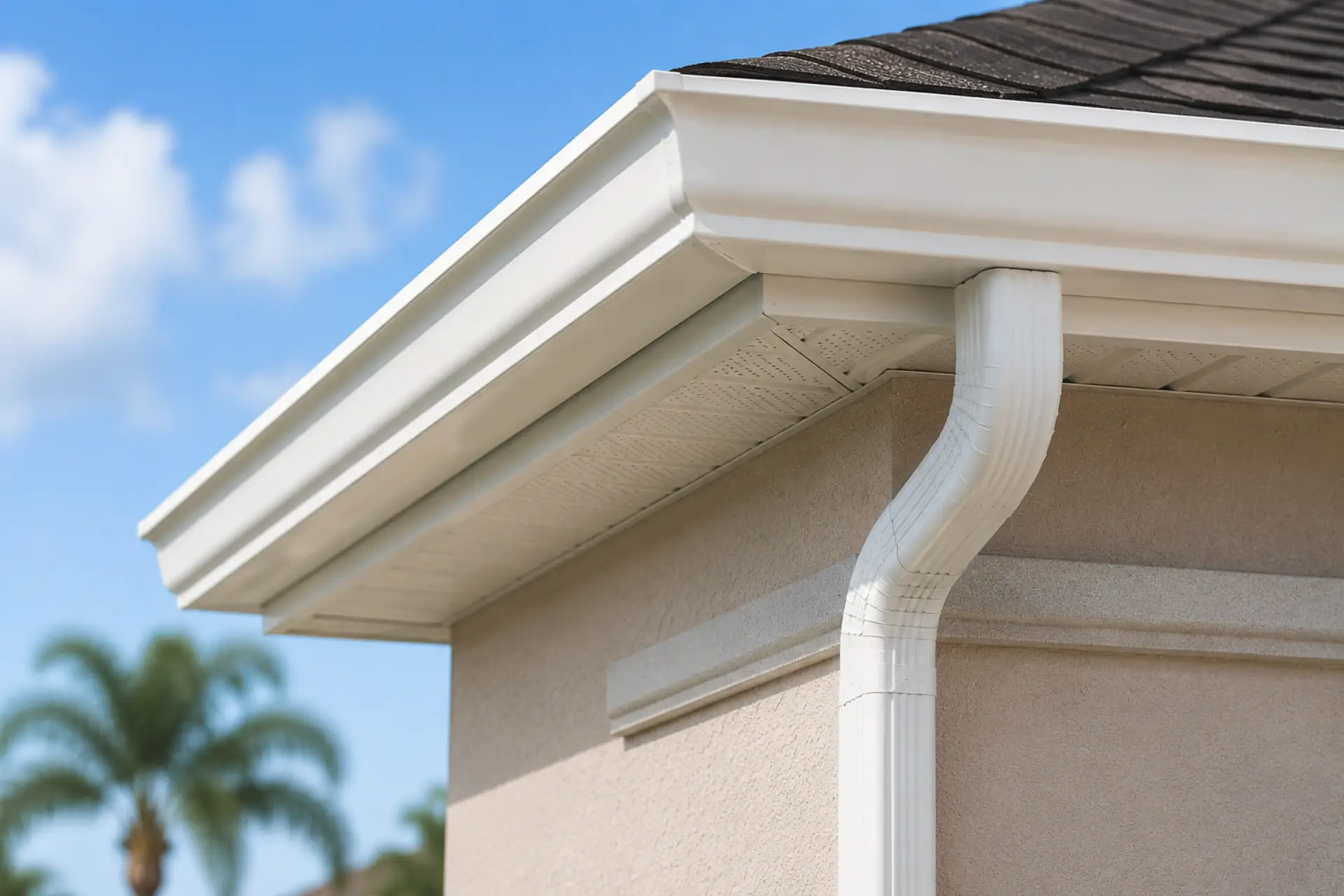 Local gutter installation specialists seamless gutter system on Florida residential home