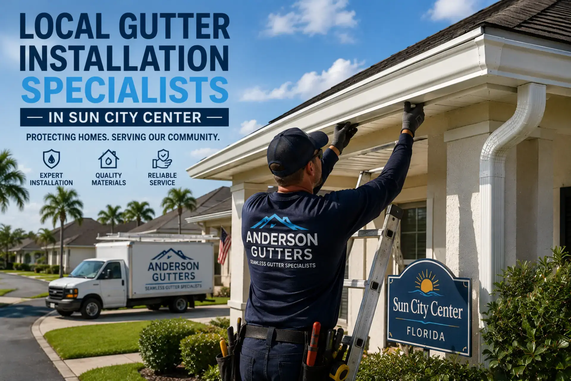 Local gutter installation specialists in Sun City Center seamless gutter installation on Florida home